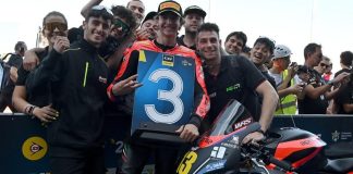 Jayden Fernandez and his crew celebrate P3 at Misano. Photo courtesy Fernandez Racing.