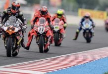 Sam Lowes (14) and Nicolo Bulega (11) during WSBK race 2 at Balaton Park. Photo courtesy Dorna.