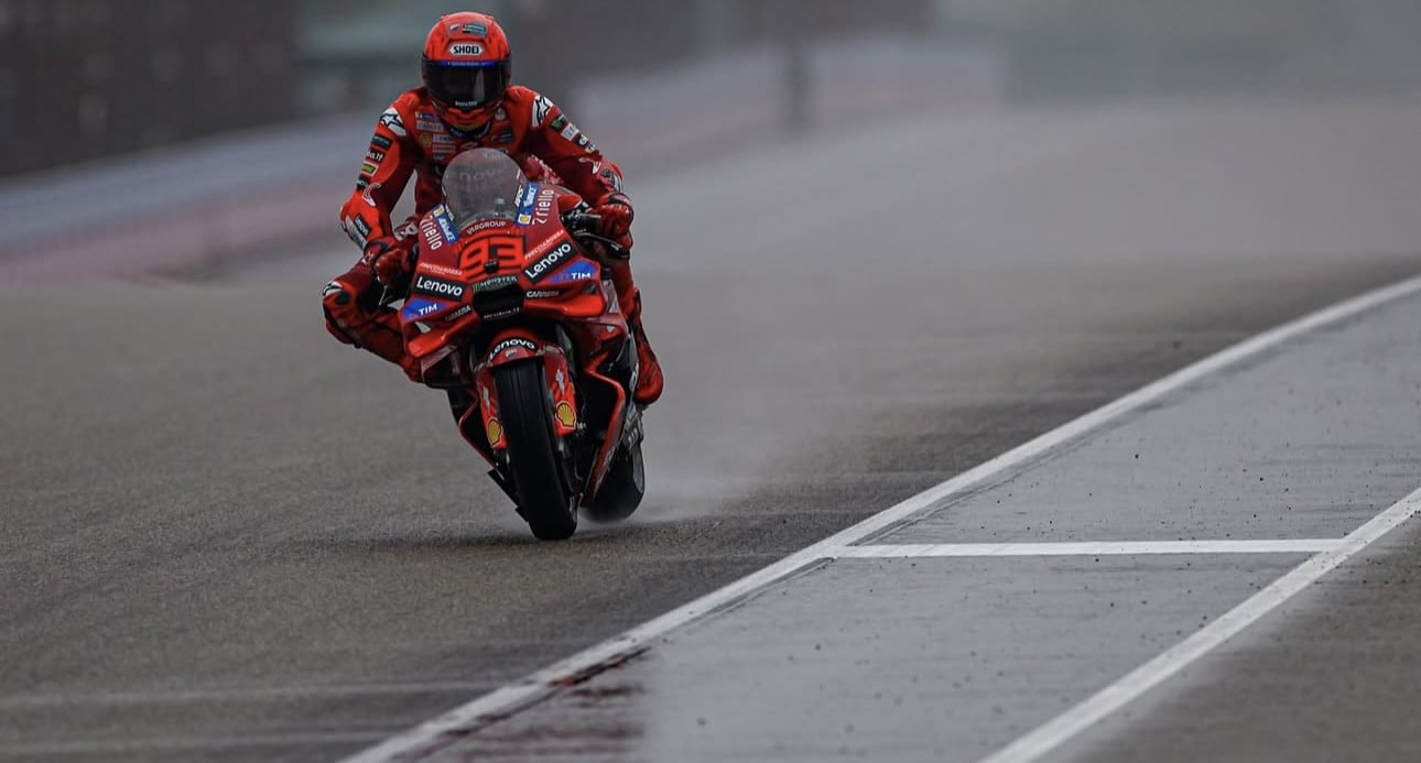 Marc Marquez during MotoGP wet FP2 in Germany. Photo courtesy Ducati Corse Team.