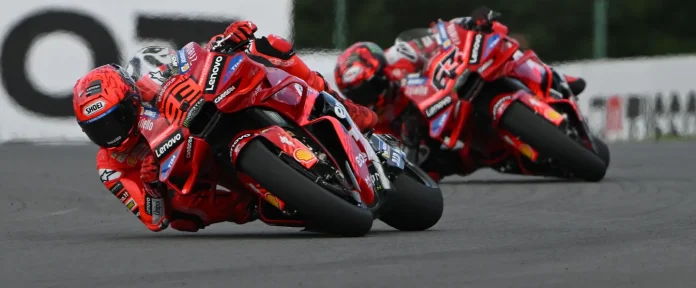 Marc Marquez (93) and Francesco Bagnaia (63) during the MotoGP Sprint race at Brno. Photo courtesy Dorna.