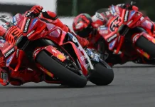 Marc Marquez (93) and Francesco Bagnaia (63) during the MotoGP Sprint Race at Brno. Photo courtesy Dorna.