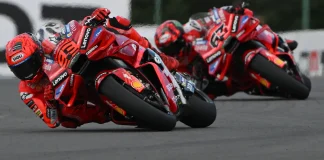 Marc Marquez (93) and Francesco Bagnaia (63) during the MotoGP Sprint Race at Brno. Photo courtesy Dorna.