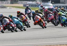 Moto3 race start at Brno. Photo courtesy Dorna.