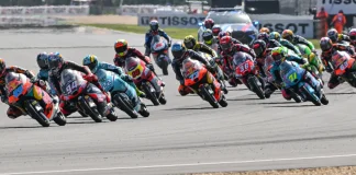 Moto3 race start at Brno. Photo courtesy Dorna.