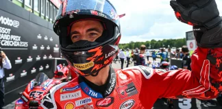 Francesco Bagnaia in Parc fermé after his pole position at Brno. Photo courtesy Dorna.