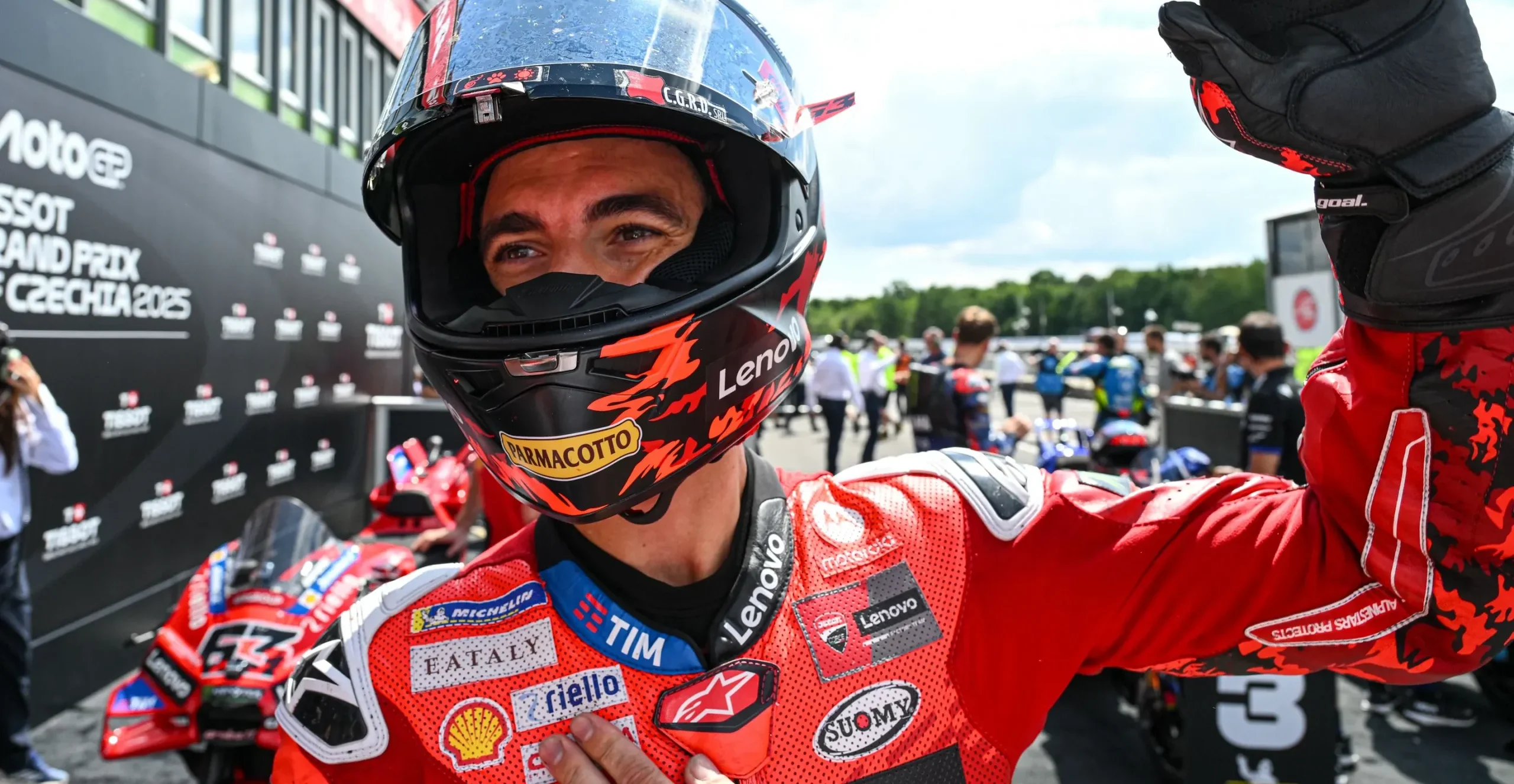 Francesco Bagnaia in Parc fermé after his pole position at Brno. Photo courtesy Dorna.