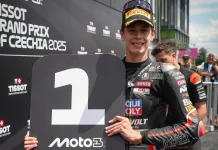 Guido Pini in Parc fermé after his pole position at Brno. Photo courtesy Dorna.
