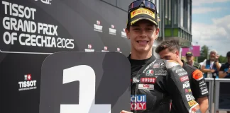 Guido Pini in Parc fermé after his pole position at Brno. Photo courtesy Dorna.