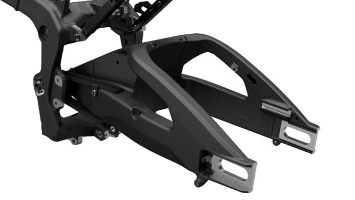 Adjustable Swingarm Pivot: The GSX-R1000R’s swingarm pivot features an adjustable location so the chassis can be better tuned for competition use.