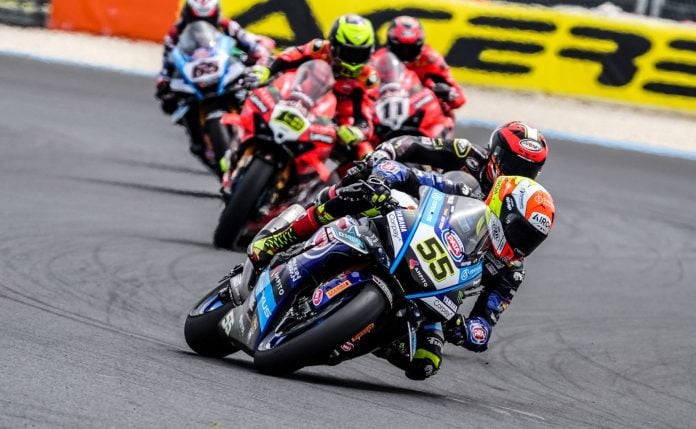 Andrea Locatelli (55), Alvaro Bautista (19), Nicolo Bulega (11) and Jonathan Rea (65). Photo courtesy Dorna.