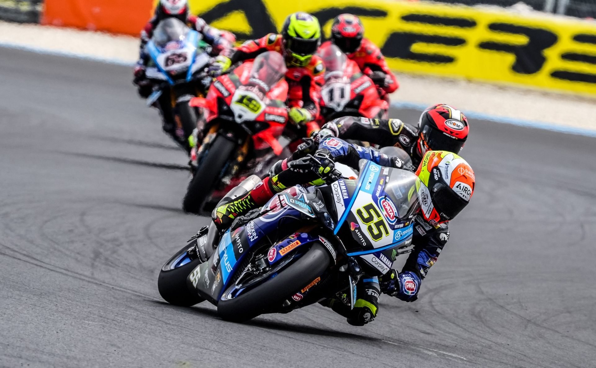 Andrea Locatelli (55), Alvaro Bautista (19), Nicolo Bulega (11) and Jonathan Rea (65). Photo courtesy Dorna.