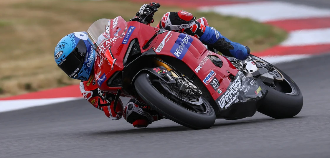 Josh Herrin and his Warhorse HSBK Racing Ducati arrive at VIRginia International Raceway with a 31-point lead in the 2025 MotoAmerica Superbike Championship. Photo by Brian J. Nelson