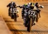 Dallas Daniels (32) races down the straightaway ahead of other Mission AFT SuperTwins riders at the DuQuoin Mile. Photo credit: Tim Lester / courtesy American Flat Track.