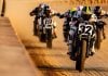 Dallas Daniels (32) races down the straightaway ahead of other Mission AFT SuperTwins riders at the DuQuoin Mile. Photo credit: Tim Lester / courtesy American Flat Track.