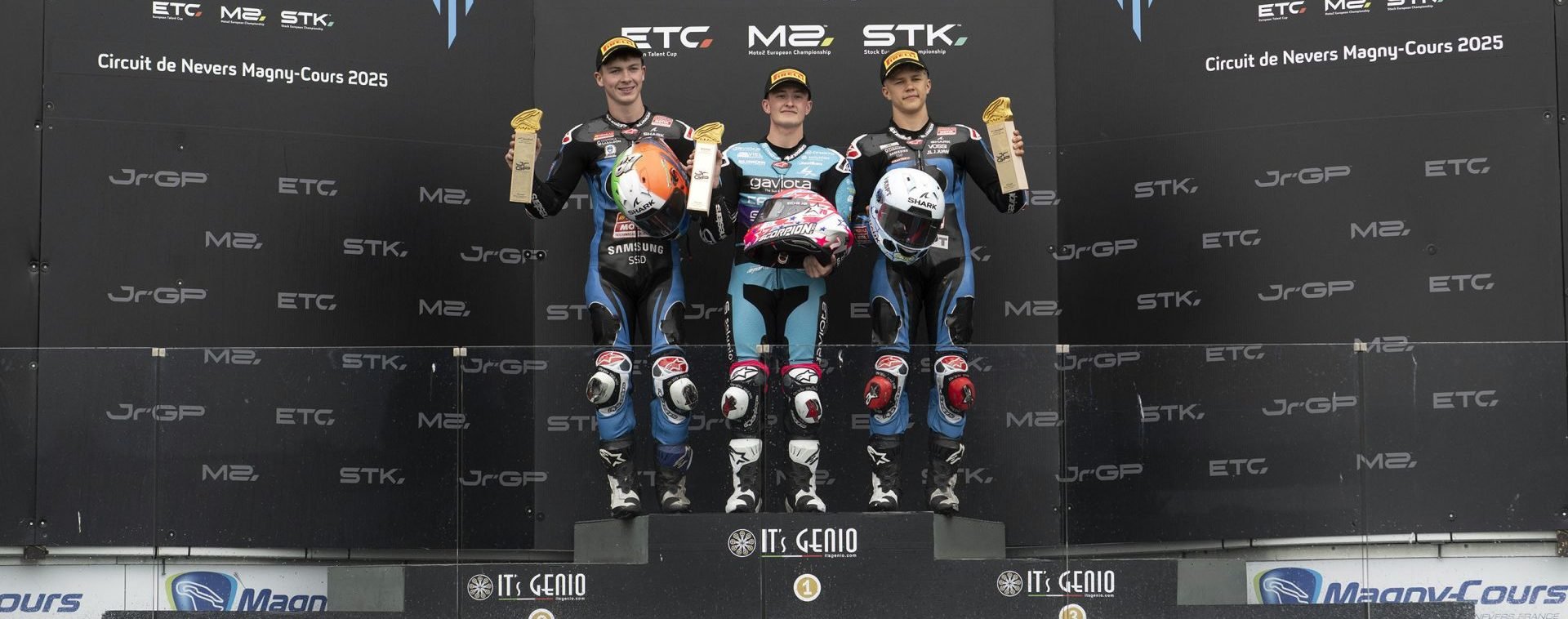 JuniorGP Podium picture, from left to right, Casey O'Gorman, Joel Esteban and Rico Salmela. Photo courtesy FIM JuniorGP.