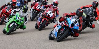 CSBK: Dumas Wins Superbike Race 3 at RAD Torque Sam Guérin (2) leads the Pro Superbike field into the first turn during race three action of the CSBK triple-header weekend at RAD Torque Raceway. Photo courtesy: Rob O'Brien / Courtesy CSBK.