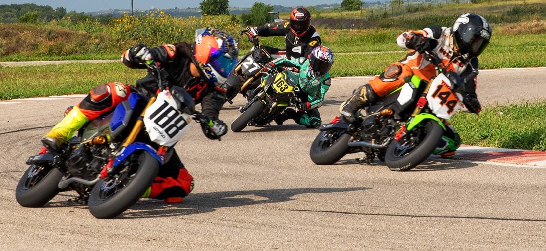 GP190/StreetGP practice: Maverick Johnson (#163), Ray Ray (#188), Garret Harrell (#27), and Craig Thompson (#144). Photo by Andres Alegria/Eleven Motorsports / Courtesy Texas Mini Cup.