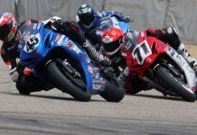 Early race action during the first of three Pro Supersport races this weekend at RAD Torque Raceway saw Andrew Van Winkle (45) with the early lead over eventual race winner Torin Collins (71) and Sebastien Tremblay (hidden). Photo credit: Rob O'Brien / courtesy CSBK.