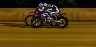 Tom Drane (59) and Chase Saathoff (88) race during the AFT Singles presented by KICKER Main Event at the DuQuoin Mile July 5th. Photo by Tim Lester / courtesy American Flat Track.