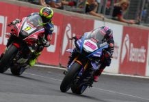 Kyle Ryde (1) versus Bradley Ray (28) with just 0.087s between them at the finish. Photo courtesy BSB.