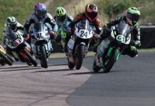 Harrison Mackay (61), Ryan Frost (24), American Julian Correa (40), Jack Dunabie (63) and Clayton Edmunds (64) battling for third place during race 1. Photo courtesy British Talent Cup.