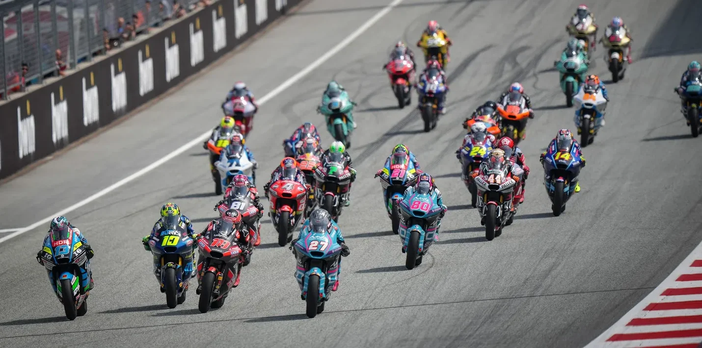Moto2 race start in Austria. Photo courtesy Dorna.