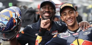 Kristian Daniel Jr with his dad in Parc Fermé after his P3 in Race 1 in Austria. Photo courtesy Kristian Daniel Jr.