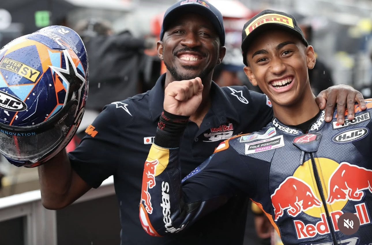 Kristian Daniel Jr with his dad in Parc Fermé after his P3 in Race 1 in Austria. Photo courtesy Kristian Daniel Jr.