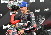 Marco Bezzecchi in parc fermé after his pole position in Austria. Photo courtesy Dorna.