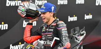 MotoGP : Bezzecchi On pole Position In Austria Marco Bezzecchi in parc fermé after taking pole position in Austria. Photo courtesy Dorna.