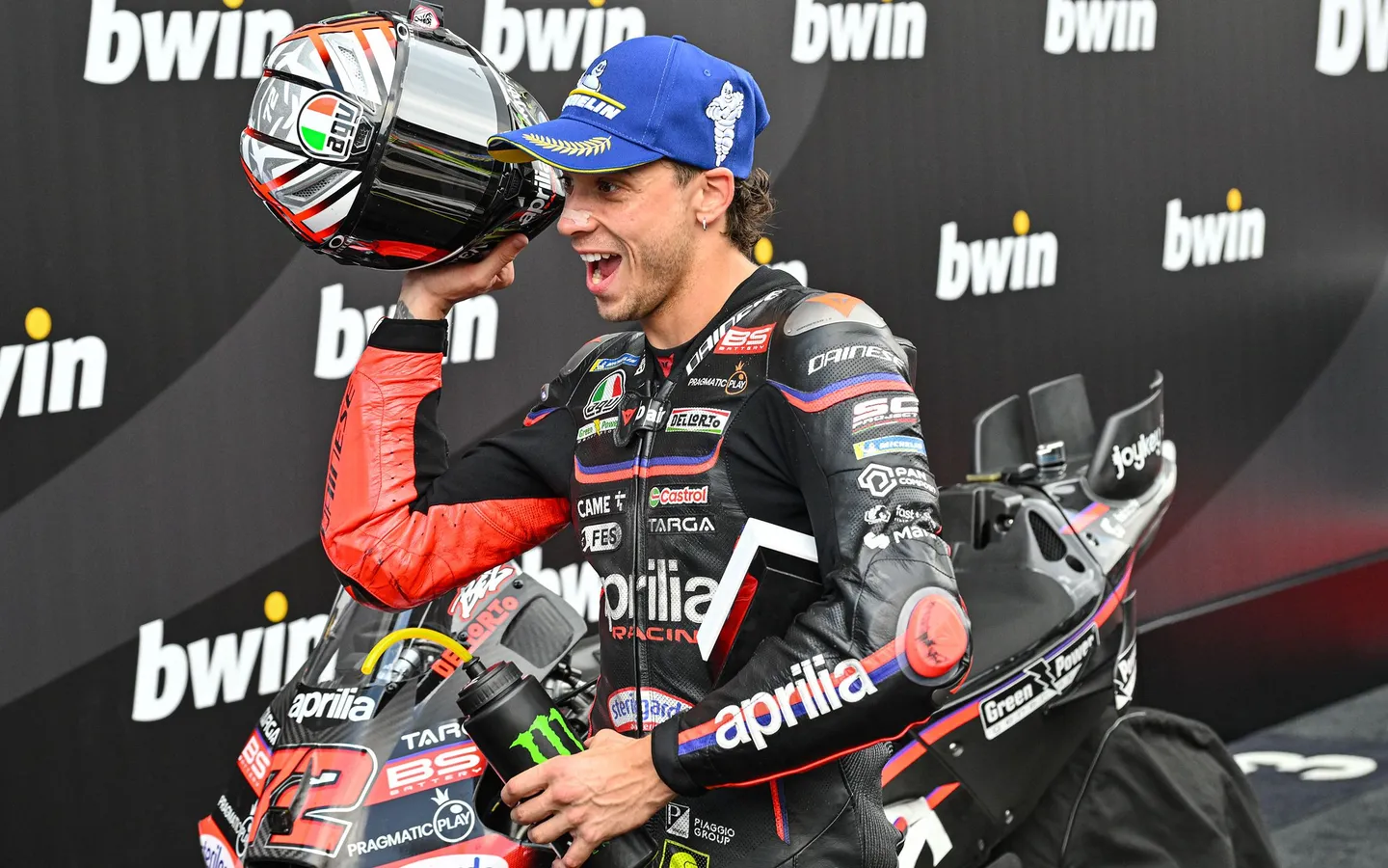 Marco Bezzecchi in parc fermé after taking pole position in Austria. Photo courtesy Dorna.