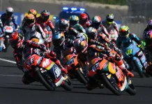 Moto3 race start at Balaton Park, in Hungary. Photo courtesy Dorna.