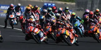 Moto3 race start at Balaton Park, in Hungary. Photo courtesy Dorna.