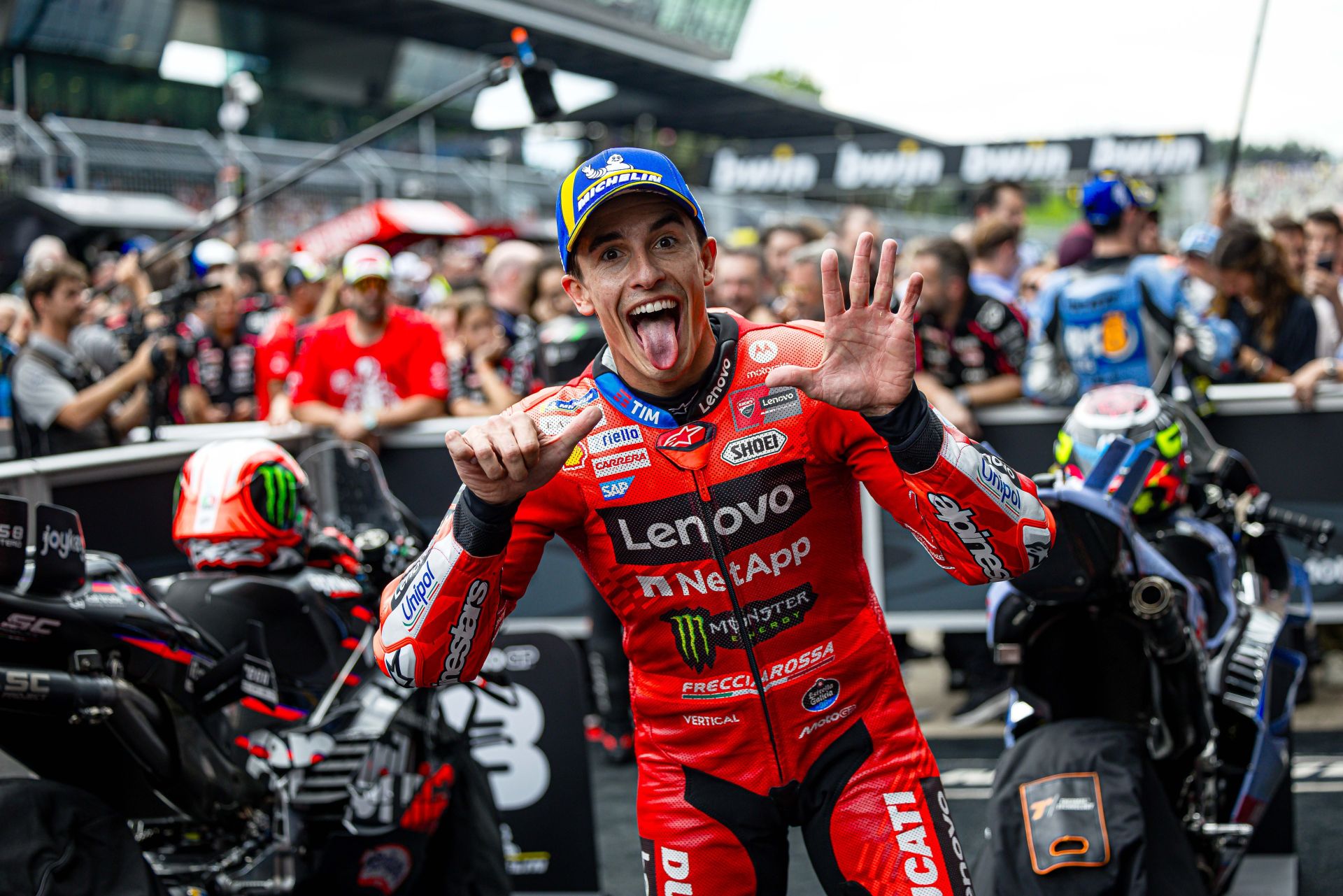 Marc Marquez in the parc fermé after his victory in Austria. Photo courtesy Ducati Lenovo Team.