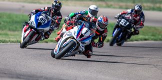 Matthew Cunha #95, Justen Behmer #4, Brad Hendry #1, David Lambert #28 attack turn 1 on the first lap of Race of the Rockies. Photo by: Kelly Vernell