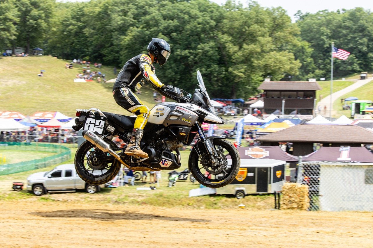 Dan Bromley (62) clearing the jump during the World Famous Peoria TT Saturday. Photo by Tim Lester / courtesy American Flat Track