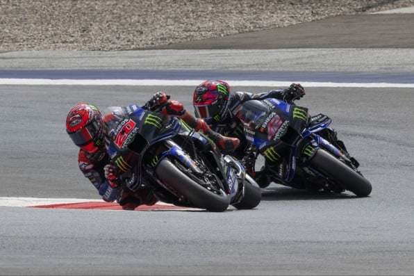 Fabio Quartararo (20) and Alex Rins (42) at Spielberg, in Austria. Photo courtesy Monster Energy Yamaha.