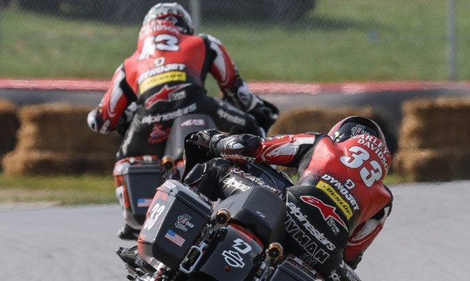 Kyle Wyman (33) and James Rispoli (43) at Mid-Ohio. Photo courtesy Harley-Davidson.