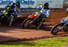 Sammy Halbert (1) battling with Ondřej Svědík (22) and Santiago Arangio (16) at Scheessel, Germany. Photo credit Jesper Veldhuizen.