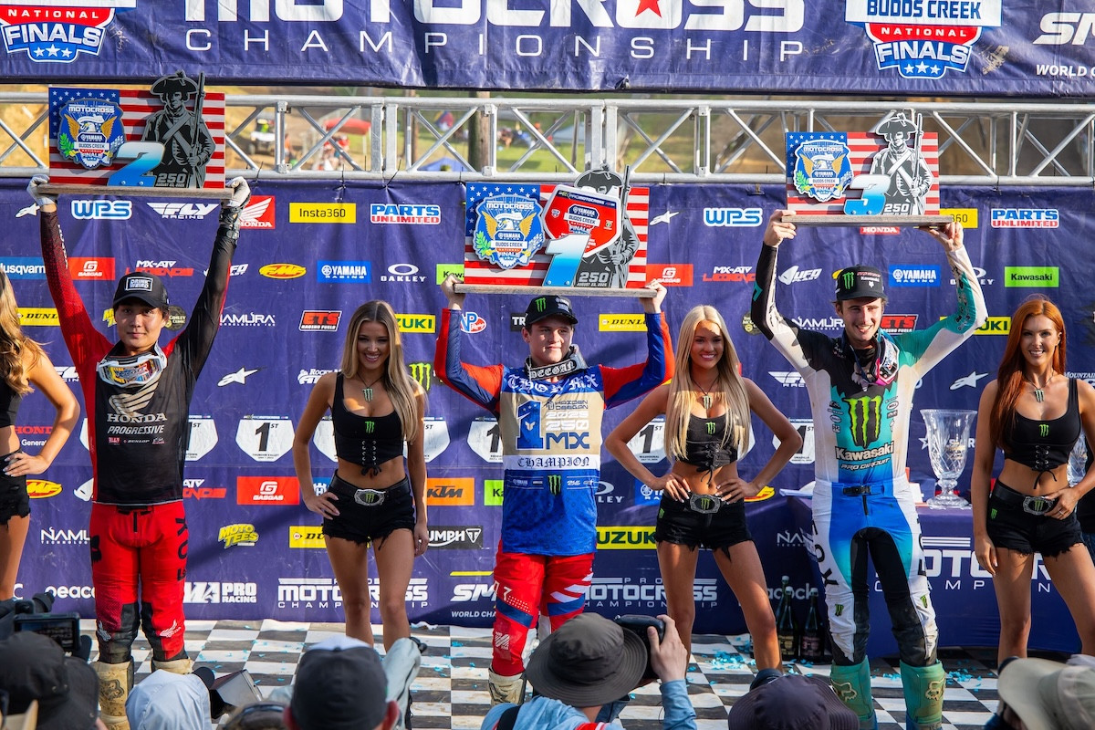 Podium picture with, from left to right, Jo Shimoda, Haiden Deegan and Levi Kitchen. Photo Credit: MX Sports Pro Racing, Inc.