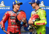 Marc Marquez, on the left, and Fabio Di Giannantonio, on the right,, in parc ferné after MotoGP qualifying session. Photo courtesy Dorna.