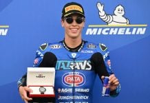 Diogo Moreira in parc fermé after taking pole position at Balaton Park. Photo courtesy Dorna.