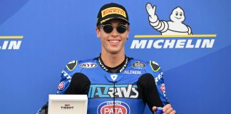 Diogo Moreira in parc fermé after taking pole position at Balaton Park. Photo courtesy Dorna.