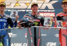 The SW-Motech Superbike overall top three: (L to R) Jones, Waters and Allerton. Photo by RbMotoLens
