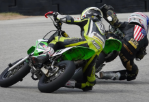 Chase Jazikoff leads Christian Berlowitz in the Stock 110 class race one on Saturday. It was one of the closest finishes of the day with Jazikoff taking the win. Photo by Larry Lawrence