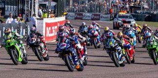 Bennetts British Superbike Race 2 Start at Thruxton. Photo courtesy BSB.
