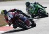 Ben Young (1) leads Jordan Szoke (101) through the final corner on his way to claiming victory and another GP Bikes Pro Superbike championship on Sunday at Canadian Tire Motorsport Park. Photo by Rob O'Brien.