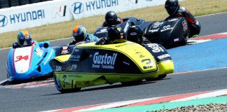 Markus Schlosser and Luca Schmidt (3) and Sam and Thomas Christie (34) at 2025 FIM Sidecar World Championship - Most (CZE) © Mark Walters