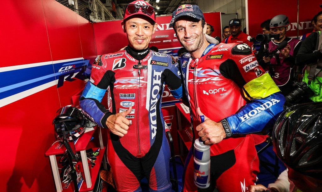 Takumi Takahashi, on the left, and Johann Zarco, on the right, won the Suzuka 8 Hours. Photo courtesy EWC.