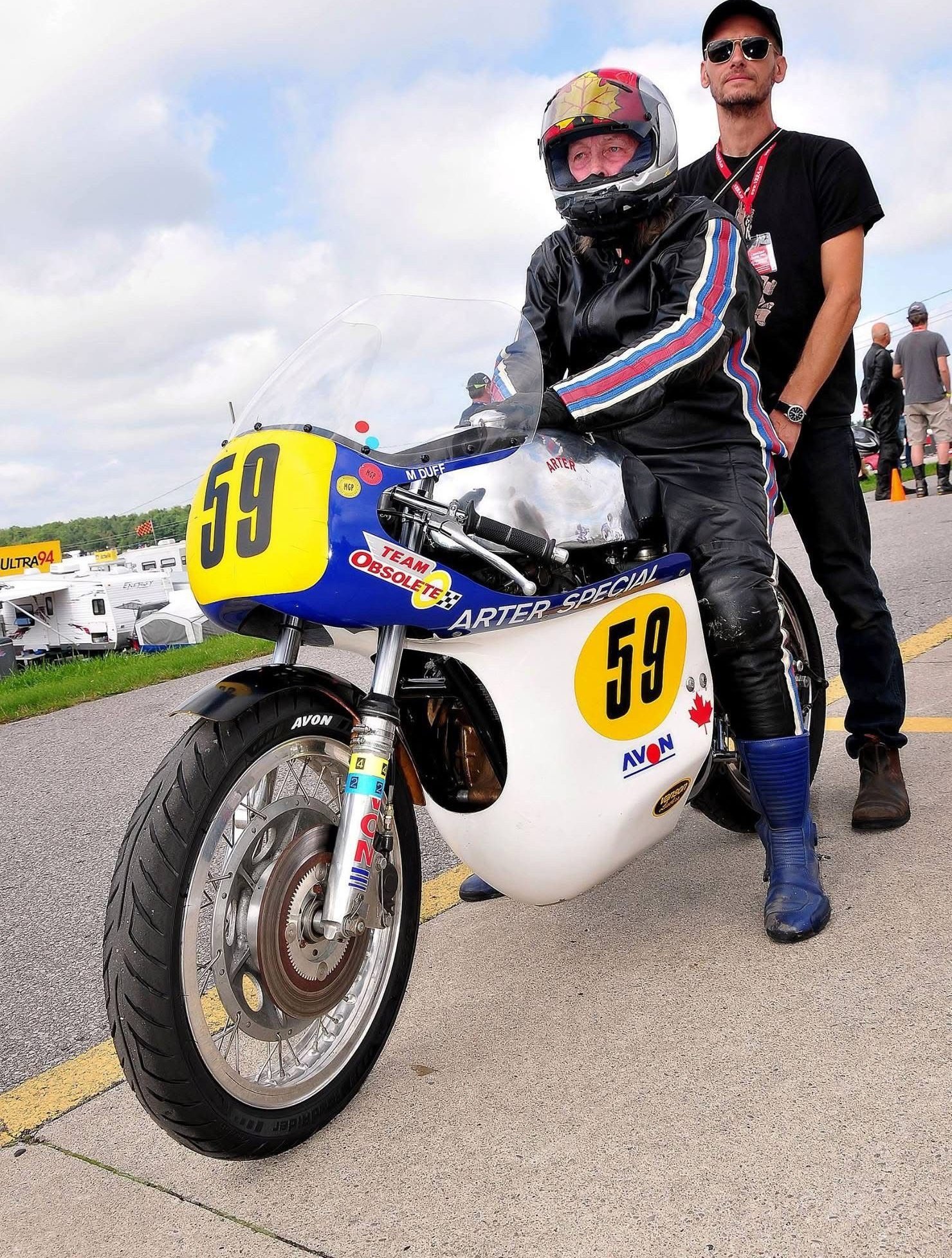 Michelle Duff aboard the Arter Matchless g50 during the 50th anniversary of the Canadian GP. Photo from Rob Iannucci /Team Obsolete.